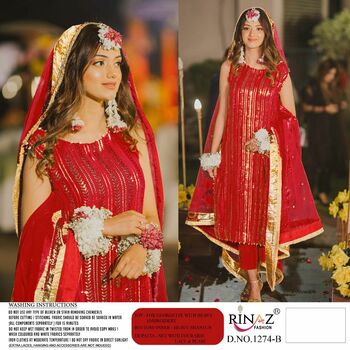 RINAZ FASHION  D NO 1274 COLOUR PAKISTANI SUITS BY WEDDING COLLECTION  2022