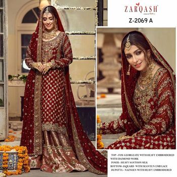 ZARQASH CRIMSON Z 2069 GEORGETTE PAKISTANI SUITS BY KHAYYIRA SUITS