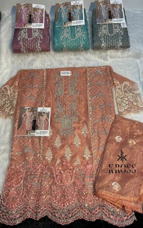 KROSS KULTURE KK 14 ORGANZA EMBROIDERY PAKISTANI SUITS CATALOGUE