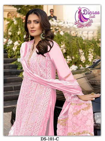 DINSAA SUIT DS 1001 A B C FOUX GEORGETTE PAKISTANI SUITS CATALOGUE