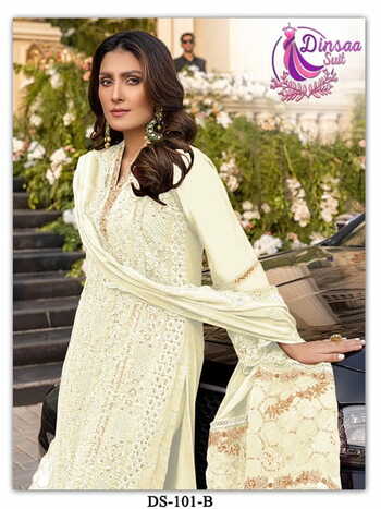 DINSAA SUIT DS 1001 A B C FOUX GEORGETTE PAKISTANI SUITS CATALOGUE