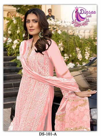 DINSAA SUIT DS 1001 A B C FOUX GEORGETTE PAKISTANI SUITS CATALOGUE