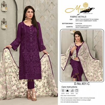 MUNISA 401 SERIES FOUX GEORGETTE PAKISTANI SUITS CATALOGUE