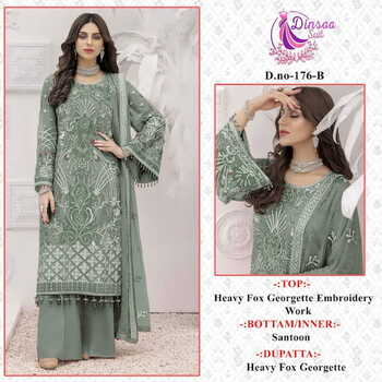 DINSAA SUIT DS 176 FOUX GEORGETTE EMBROIDERY PAKISTANI SUITS CATALOGUE