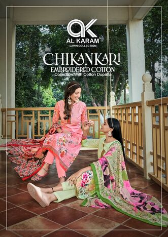 AL KARAM CHIKANKARI EMBROIDERED COTTON DIGITAL PRINT KARACHI SUITS