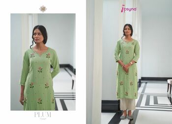 PSYNA PLUM RAYON EMBROIDERY HANDWORK KURTIS SUPPLIER SURAT