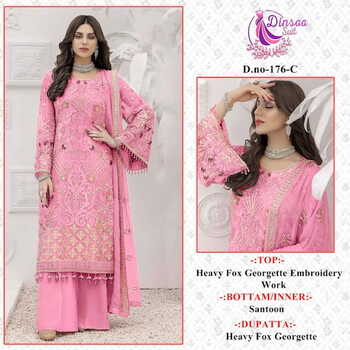 DINSAA SUIT DS 176 FOUX GEORGETTE EMBROIDERY PAKISTANI SUITS CATALOGUE