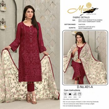 MUNISA 401 SERIES FOUX GEORGETTE PAKISTANI SUITS CATALOGUE