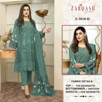 ZARQASH Z 3010 FOUX GEORGETTE KHATLI WORK PAKISTANI SUITS SURAT