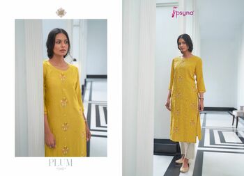 PSYNA PLUM RAYON EMBROIDERY HANDWORK KURTIS SUPPLIER SURAT