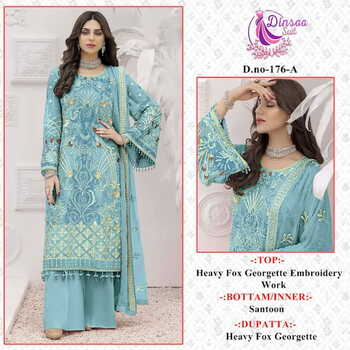 DINSAA SUIT DS 176 FOUX GEORGETTE EMBROIDERY PAKISTANI SUITS CATALOGUE