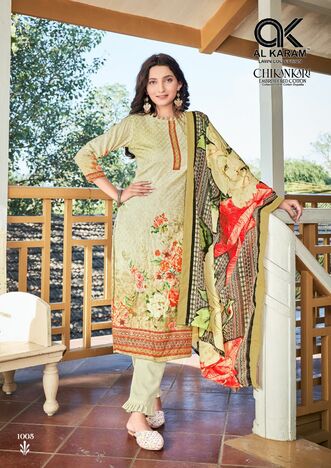 AL KARAM CHIKANKARI EMBROIDERED COTTON DIGITAL PRINT KARACHI SUITS