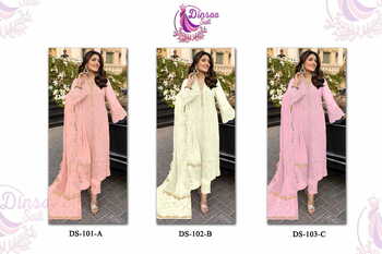 DINSAA SUIT DS 1001 A B C FOUX GEORGETTE PAKISTANI SUITS CATALOGUE