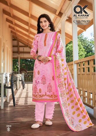 AL KARAM CHIKANKARI EMBROIDERED COTTON DIGITAL PRINT KARACHI SUITS