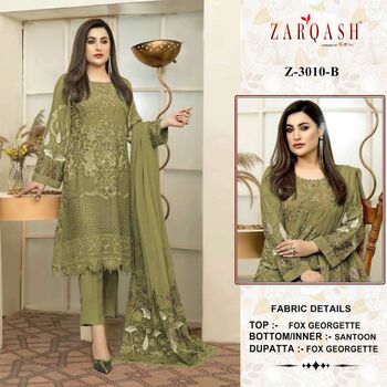 ZARQASH Z 3010 FOUX GEORGETTE KHATLI WORK PAKISTANI SUITS SURAT