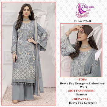 DINSAA SUIT DS 176 FOUX GEORGETTE EMBROIDERY PAKISTANI SUITS CATALOGUE