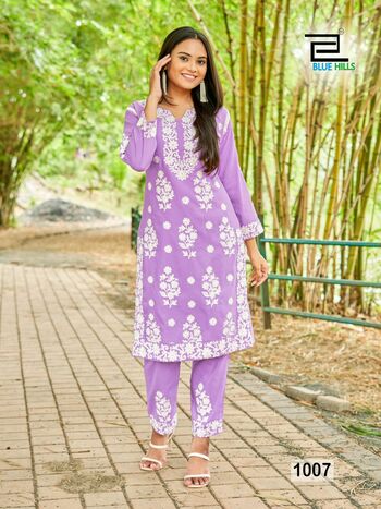 BLUE HILLS SUNBURN 2023 WHITE THREAD WORK KURTIS DISTRIBUTOR IN SURAT