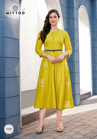 MITTOO BELT VOL 13 RAYON PRINTED KURTIS MANUFACTURER SURAT