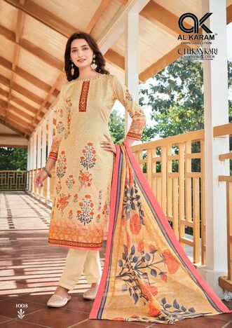 AL KARAM CHIKANKARI EMBROIDERED COTTON DIGITAL PRINT KARACHI SUITS