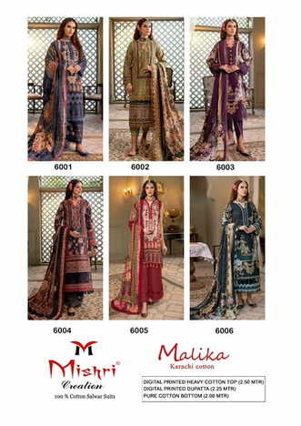 MISHRI CREATION MALIKA VOL 6 KARACHI COTTON PRINTED SUITS BEST PRICE