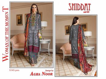 AGHA NOOR SHIDDAT VOL 3 SELF EMBROIDERY COTTON KARACHI SUITS