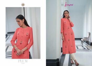 PSYNA PLUM RAYON EMBROIDERY HANDWORK KURTIS SUPPLIER SURAT