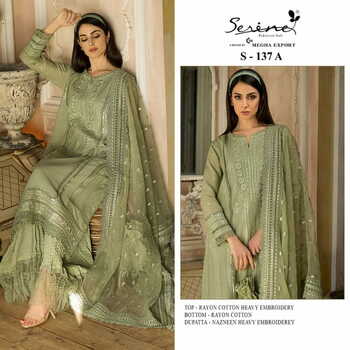 SERENE S 137 RAYON COTTON EMBROIDERY PAKISTANI SUITS CATALOGUE