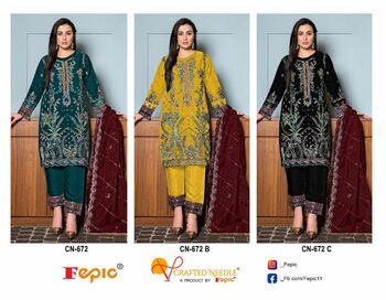 FEPIC CRAFTED NEEDLE 672 SERIES KURTI PANT WITH DUPATTA LATEST CATALOGUE