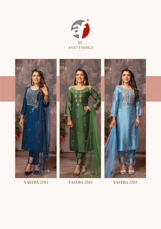 ANJU FABRICS VASTRA VOL 2 VISCOSE CHANDERI KURTI PANT WITH DUPATTA NEW COLLECTION 2023