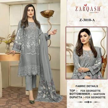 ZARQASH Z 3010 FOUX GEORGETTE KHATLI WORK PAKISTANI SUITS SURAT