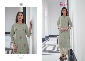 PSYNA PLUM RAYON EMBROIDERY HANDWORK KURTIS SUPPLIER SURAT