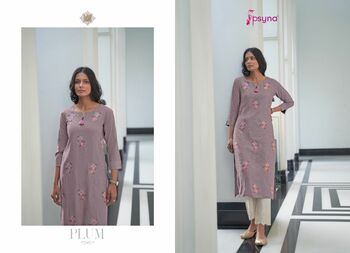 PSYNA PLUM RAYON EMBROIDERY HANDWORK KURTIS SUPPLIER SURAT