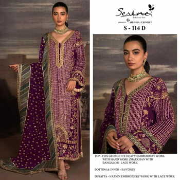 SERENE S 114 FOUX GEORGETTE EMBROIDERY PAKISTANI SUITS CATALOGUE