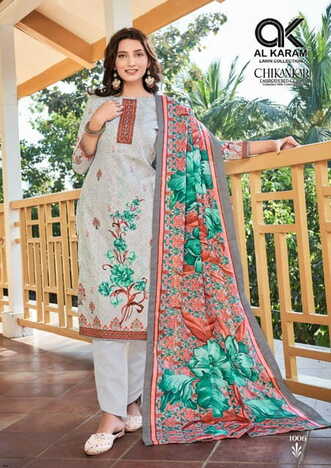 AL KARAM CHIKANKARI EMBROIDERED COTTON DIGITAL PRINT KARACHI SUITS