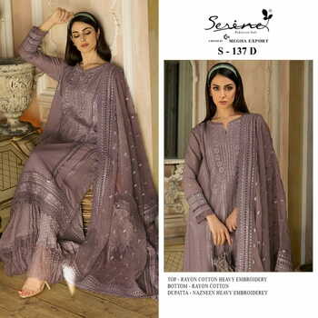 SERENE S 137 RAYON COTTON EMBROIDERY PAKISTANI SUITS CATALOGUE