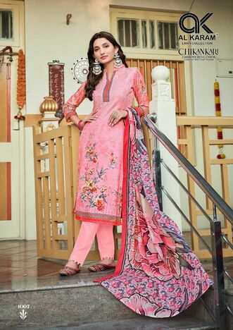 AL KARAM CHIKANKARI EMBROIDERED COTTON DIGITAL PRINT KARACHI SUITS