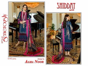 AGHA NOOR SHIDDAT VOL 3 SELF EMBROIDERY COTTON KARACHI SUITS