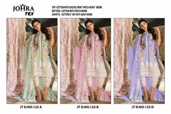 JOHRA TEX JT 123 COTTON PRINT EMBROIDERY PAKISTANI SUITS CATALOGUE