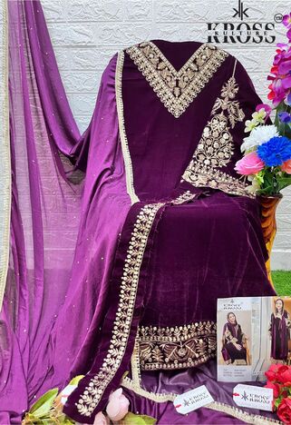 KROSS KULTURE 56 SERIES VELVET EMBROIDERY PAKISTANI SUITS 