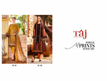 TAJ CREATIONS MARIA B MPRINTS SUPER HIT COTTON PAKISTANI SUITS SURAT