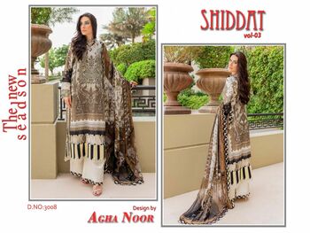 AGHA NOOR SHIDDAT VOL 3 SELF EMBROIDERY COTTON KARACHI SUITS