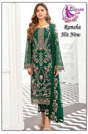 DINSAA SUIT RAMSHA HIT NEW FOUX GEORGETTE PAKISTANI SUITS CATALOGUE