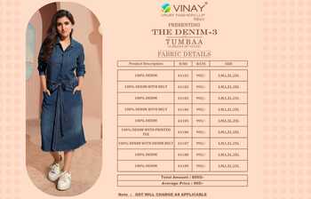 VINAY TUMBAA THE DENIM VOL 3 LATEST DENIM WITH BELT KURTIS COLLECTION 2023