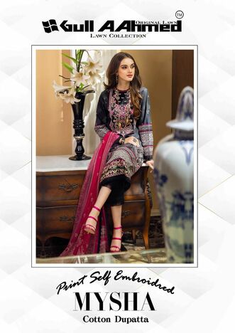 GULL AAHMED MYSHA PURE LAWN KARACHI SUITS CATALOGUE