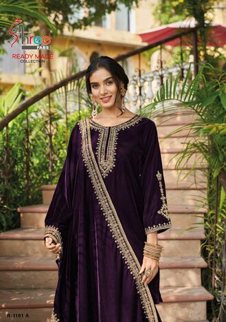 SHREE FABS SV 1191 VELVET EMBROIDERY READYMADE KURTIS DISTRIBUTOR IN SURAT