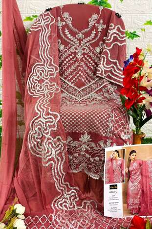 RAWAYAT DAMASK X ROUCHE VOL 12 FOUX GEORGETTE PAKISTANI SUITS AT SURAT