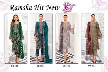 DINSAA SUIT RAMSHA HIT NEW FOUX GEORGETTE PAKISTANI SUITS CATALOGUE