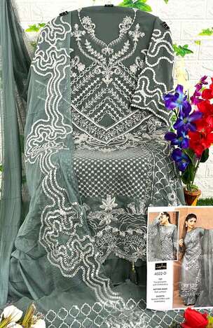 RAWAYAT DAMASK X ROUCHE VOL 12 FOUX GEORGETTE PAKISTANI SUITS AT SURAT