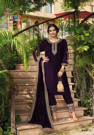 SHREE FABS SV 1191 VELVET EMBROIDERY READYMADE KURTIS DISTRIBUTOR IN SURAT