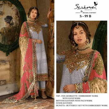 SERINE S 99 FOUX GEORGETTE EMBROIDERY PAKISTANI SUITS CATALOGUE